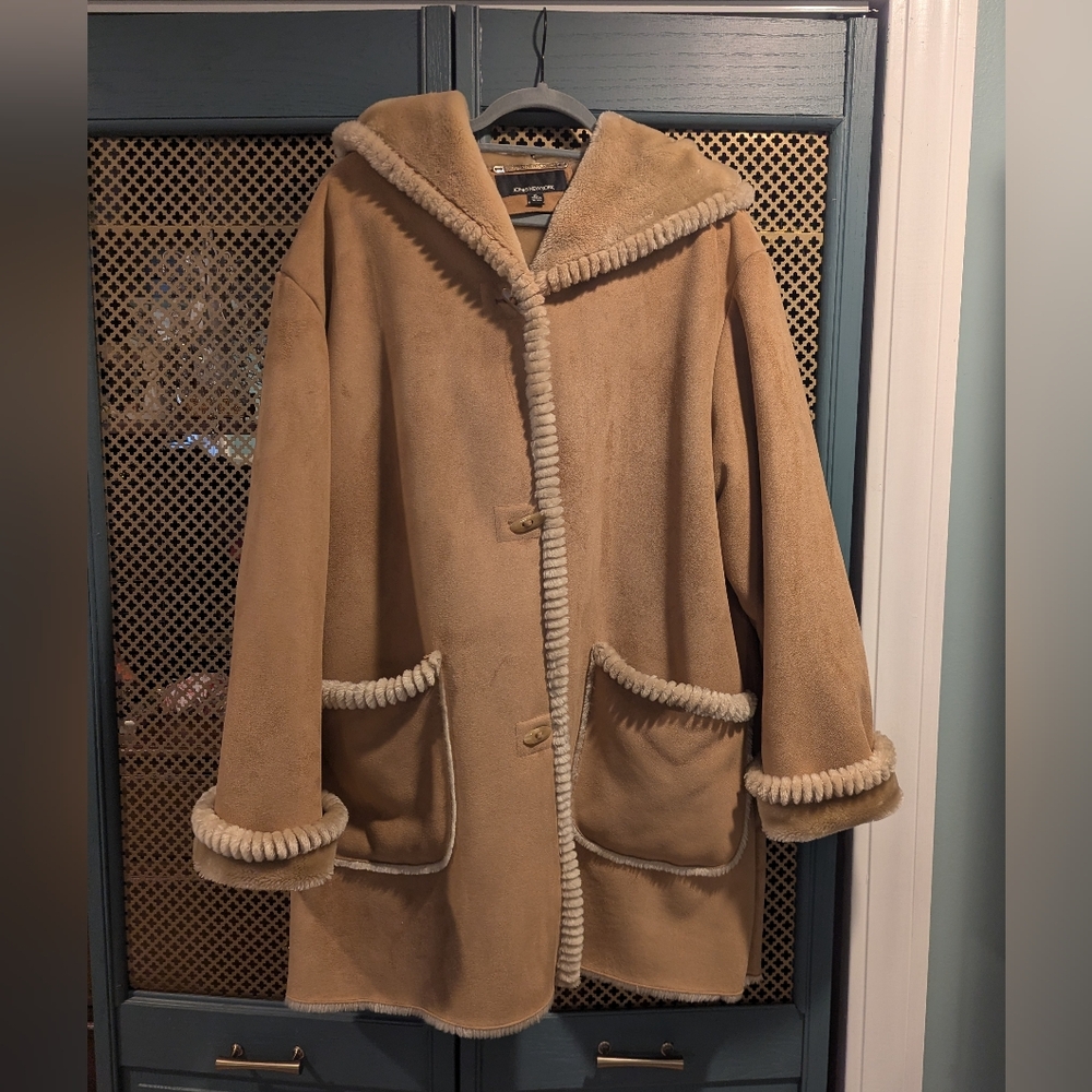 Faux Fur Tan Hooded Women's Coat